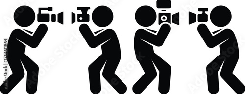 Four photographers capture moments with professional cameras silhouetted figures silhouette