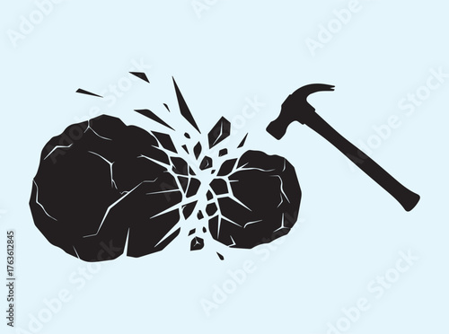 Rock Breaking Silhouette Symbolizing Overcoming Hardships and Achieving Goals
