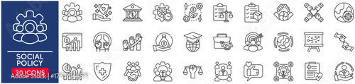 Social policy Web Icon Set in Line Style. vector illustration concept relate to team, business, people, work, teamwork, person, hr, line, vector, group