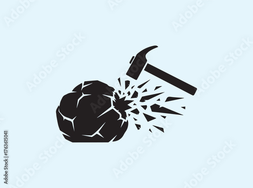 Rock Being Hit by Hammer Silhouette Showing Overcoming Challenges and Barriers
