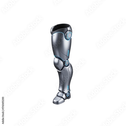 High-tech bionic leg isolated on white background, showcasing advanced engineering, future of medicine, mobility solutions, prosthetic limb