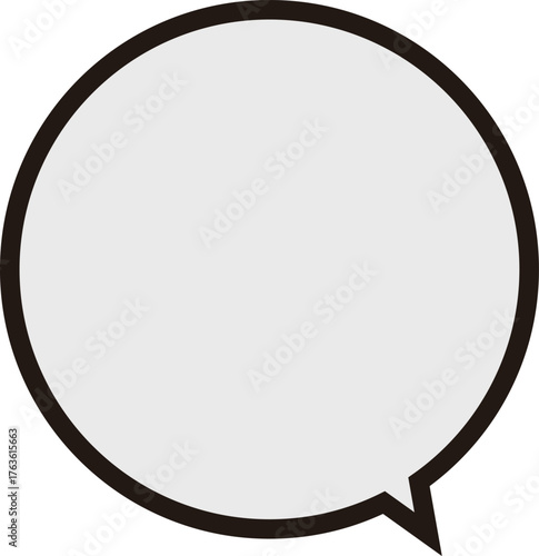 正円のふきだし。黒いラインにグレーのテキストスペース。シンプルで使いやすい。