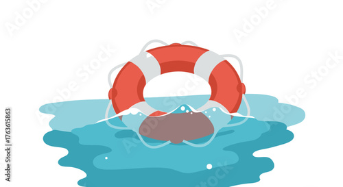 Red lifeguard buoy floats above the ocean surface icon illustration