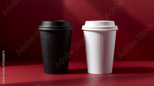 Wallpaper Mural Black & White Coffee Cups, Red BG Torontodigital.ca