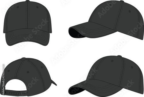 Black baseball cap isolated on white background, classic sports hat mockup design for fashion branding, apparel accessory, and advertising presentation