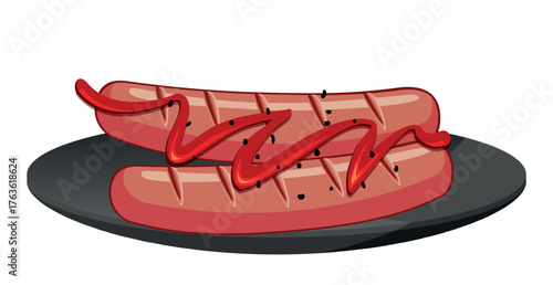 Realistic cooked fried sausages white background - Vector illustration