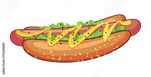 Realistic cooked fried sausage hot dog white background - Vector illustration