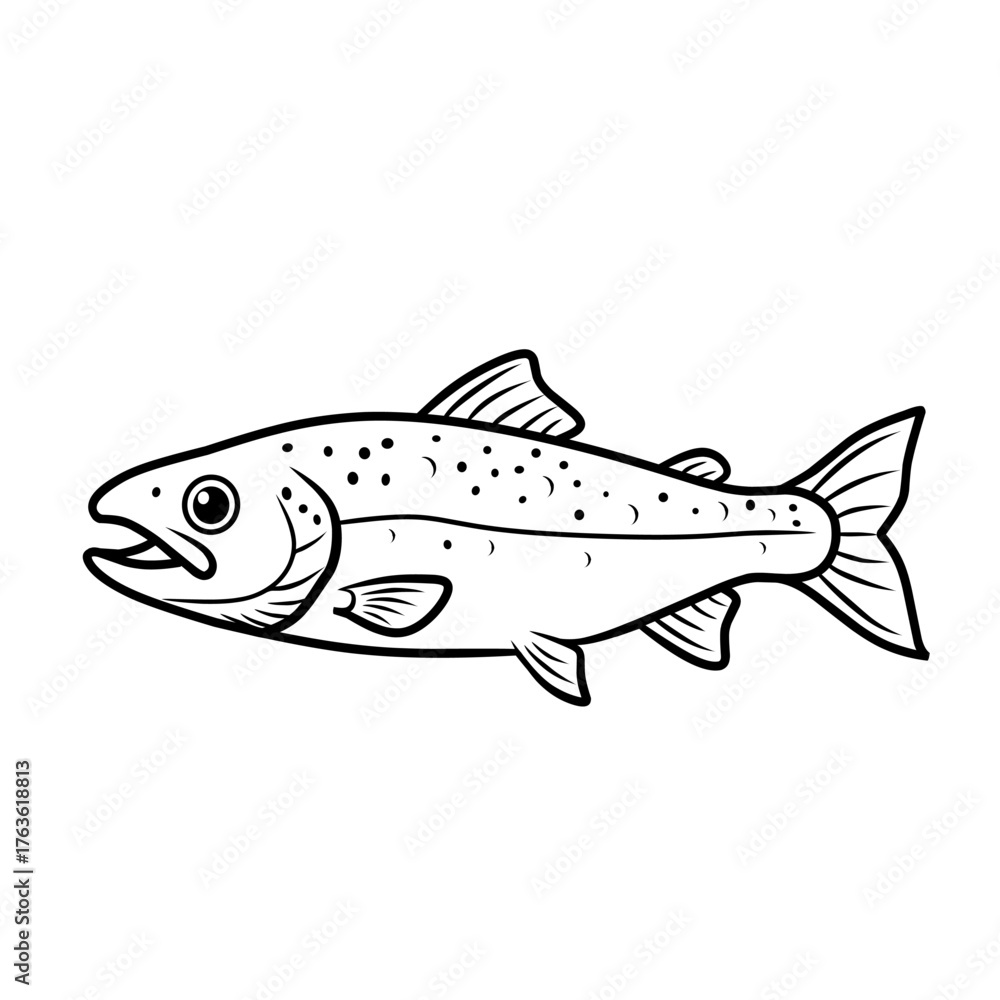 Fototapeta premium Simple outline vector illustration of a salmon fish. Perfect for coloring pages, seafood logo, fishing design, nature concept, or educational materials about marine life
