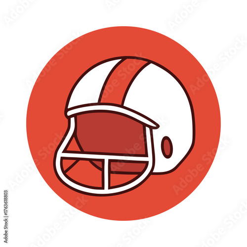 American football helmet icon with red circle background sport equipment graphic
