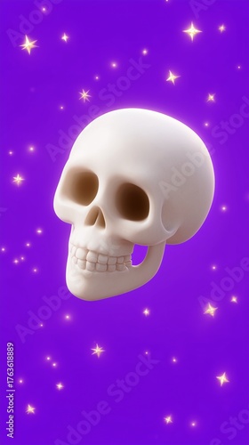 Whimsical Skull with Glittering Stars Background