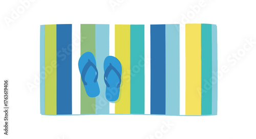Summer flip flops illustration on vibrant striped beach towel graphic