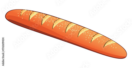 Realistic freshly baked baguette bread on white background - Vector illustration