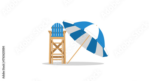 Summer Relaxation Beach Scene Umbrella and Chair Vector Illustration