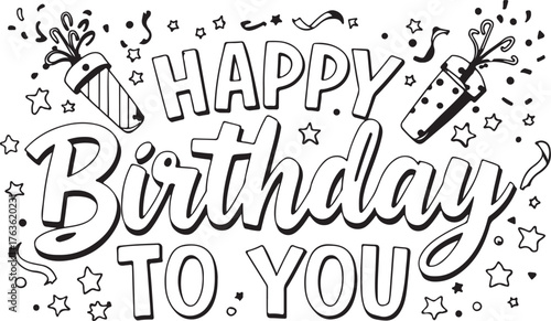 Hand drawn happy birthday with lettering 