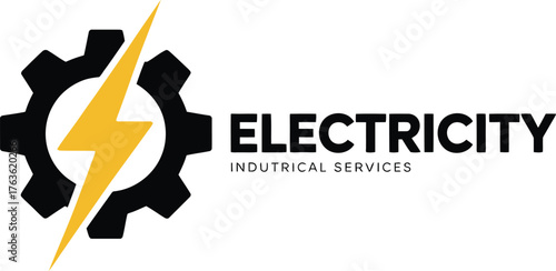 Modern electricity icon with lightning bolt inside gear symbol and text