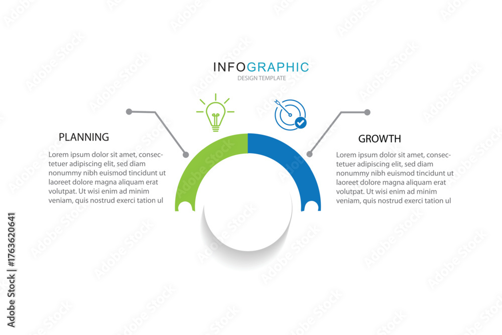 Fototapeta premium 2 step line process infographic template vector element with icons and business information