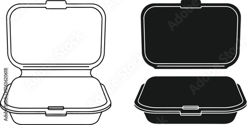 Illustration of three styrofoam food containers in different styles
