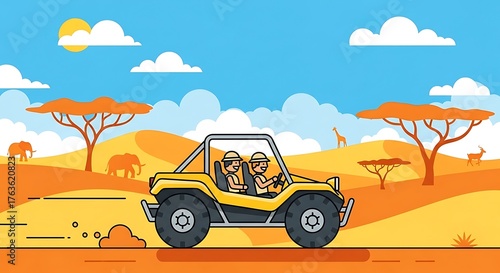Safari Adventure - Off-Road Vehicle in the African Savannah.
