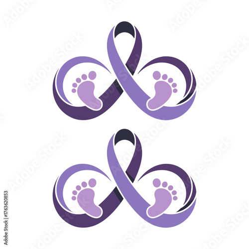 Infinity Loop Ribbon, Baby Footprints Motif, Prematurity Awareness, Endless Love And Support, Neonatal Health, Gentle Care, Vector