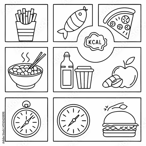 fast food icons set