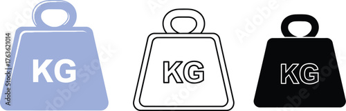 Three kg weight icons in black and white with reflection on surface