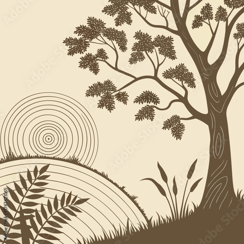 Vector illustration of tree rings and natural texture pattern
