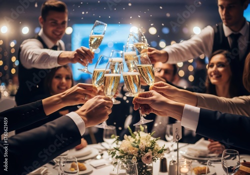 Champagne Toast at Elegant Celebration Event with Guests