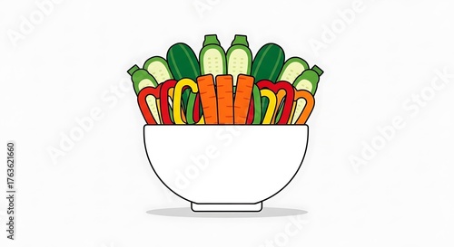 Fresh Vegetable Sticks in a White Bowl.
