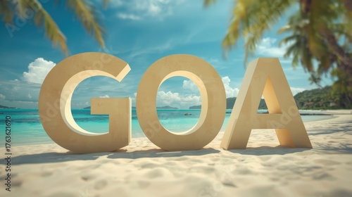 Goa Destination on a Tropical Beach with Palm Trees and Blue Ocean