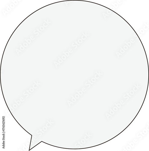 黒い縁の正円のふきだし。テキストスペースは薄いグレー。丸くて使いやすい。フキダシの先端は下にある。