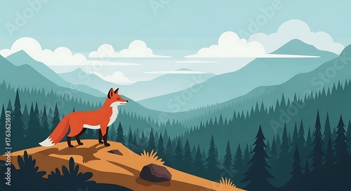 Fox in a Forest Landscape Illustration.