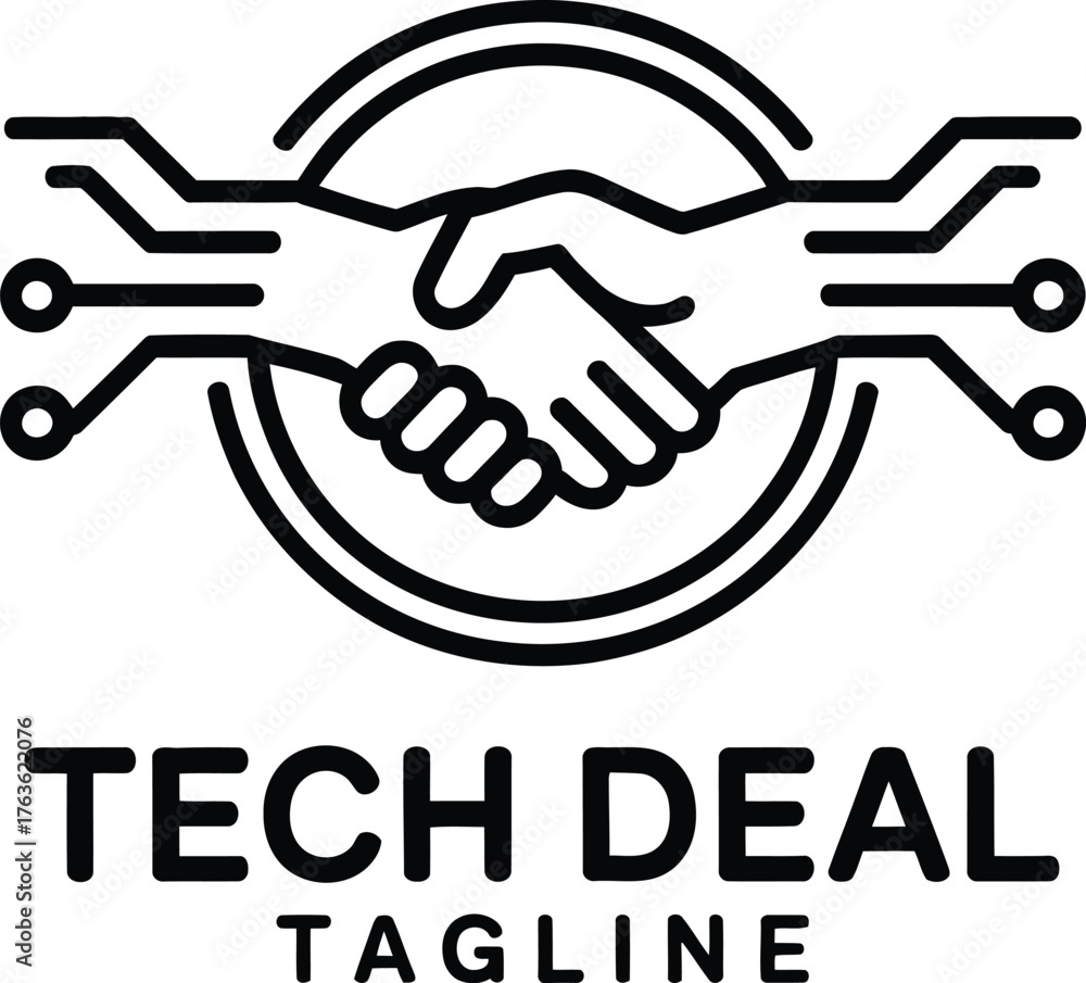 Fototapeta premium Modern tech deal handshake logo design corporate business partnership network connection