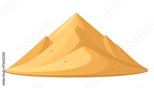 An illustration depicts a sizable pile of fine, golden-brown particulate matter. The textured surface is shaped like a mountain, slightly irregular