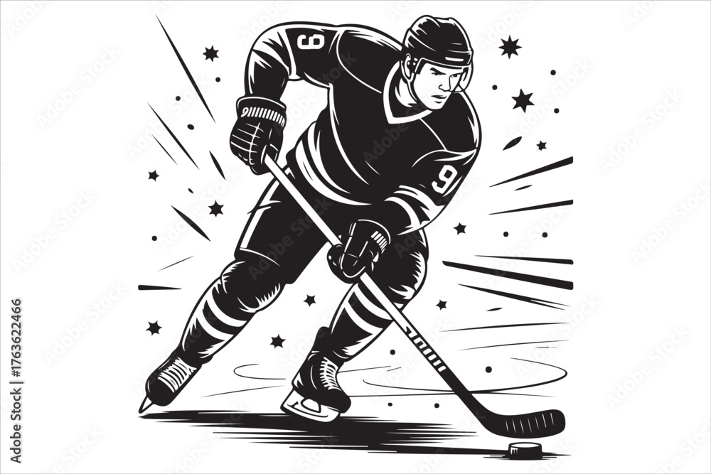 Obraz premium Ice Hockey Player Silhouette Vector Illustration