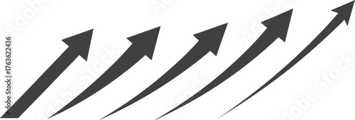 Five black arrows pointing diagonally upwards on a white background