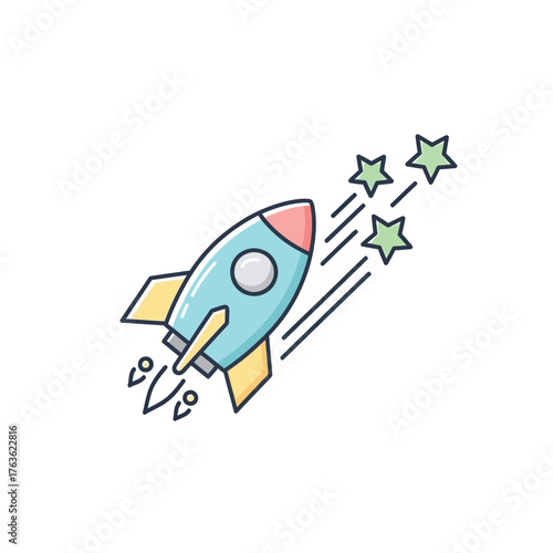 A charming retro rocket ship ascends towards success