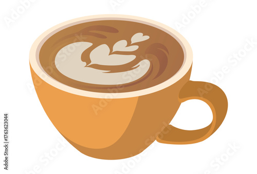 Realistic freshly brewed cappuccino with foam pattern isolated on white background - Vector illustration