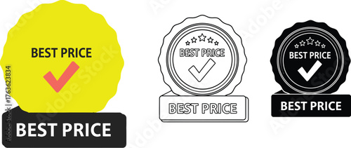 Three best price badges in gold black and white line art style view