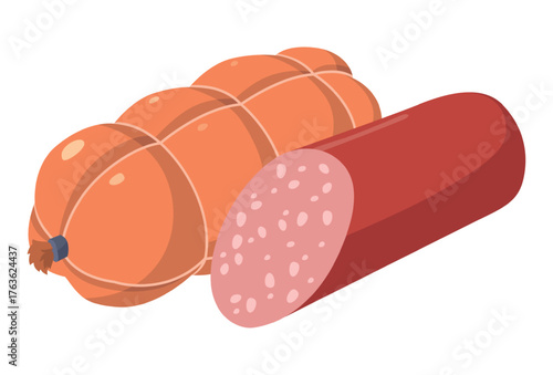 Realistic fresh sausage isolated on white background - Vector illustration