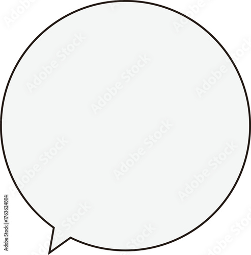 黒い縁の正円のふきだし。テキストスペースは薄いグレー。丸くて使いやすい。フキダシの先端は下にある。