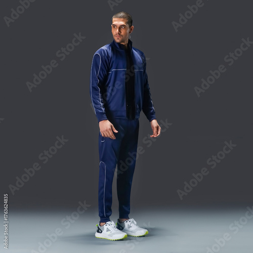 Modern fitness fashion concept showing stylish activewear design for men.