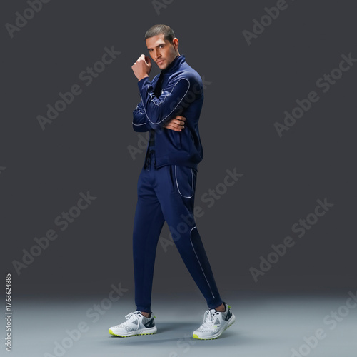 Modern fitness fashion concept showing stylish activewear design for men.