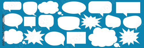 A set of chat box designs for comments on social media or comics. Vector designs of speech bubbles, text boxes, and conversation chat columns in comics.