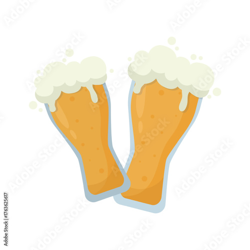 Two glasses of fresh beer on a white background - Vector illustration