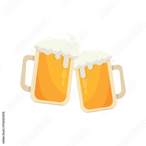 Two mugs of fresh beer on a white background - Vector illustration