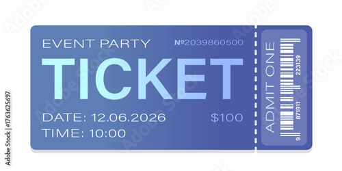 Concert ticket vector template. Concert, party or festival ticket design template. Vector illustration