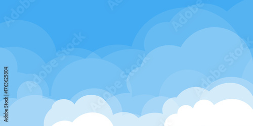 
Illustration of a blue sky with white clouds in a flat style. Blue sky background and white clouds. Cartoon sky