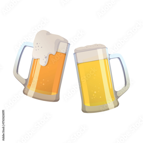 Two mugs of fresh beer on a white background - Vector illustration