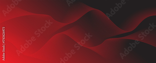 Abstract red gradient background with glowing wave. Shiny moving lines design element. Elegant flowing wave lines. Modern futuristic concept. eps 10