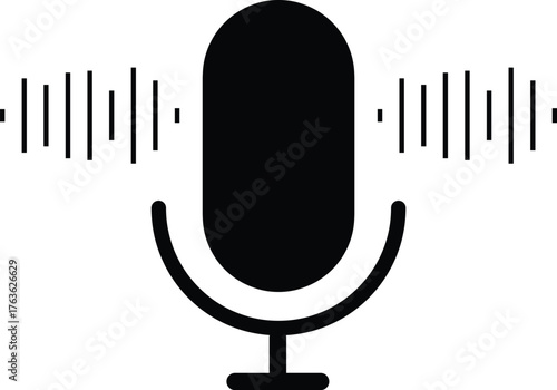 Microphone with sound wave icon. microphone icon with sound waves digital audio recording device.Voice message and podcast symbol.Audio speech podcast mic symbol on transparent background
